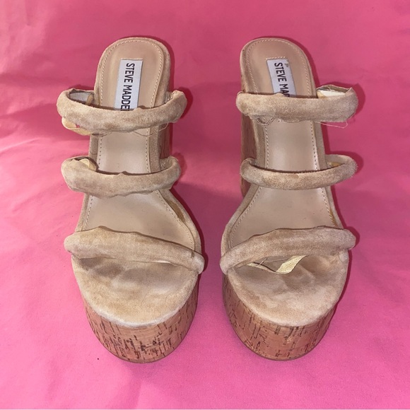 Steve Madden Tan Suede Strap Wedge Espadrille Platform Sandal High Heel 7 Women - Picture 9 of 16